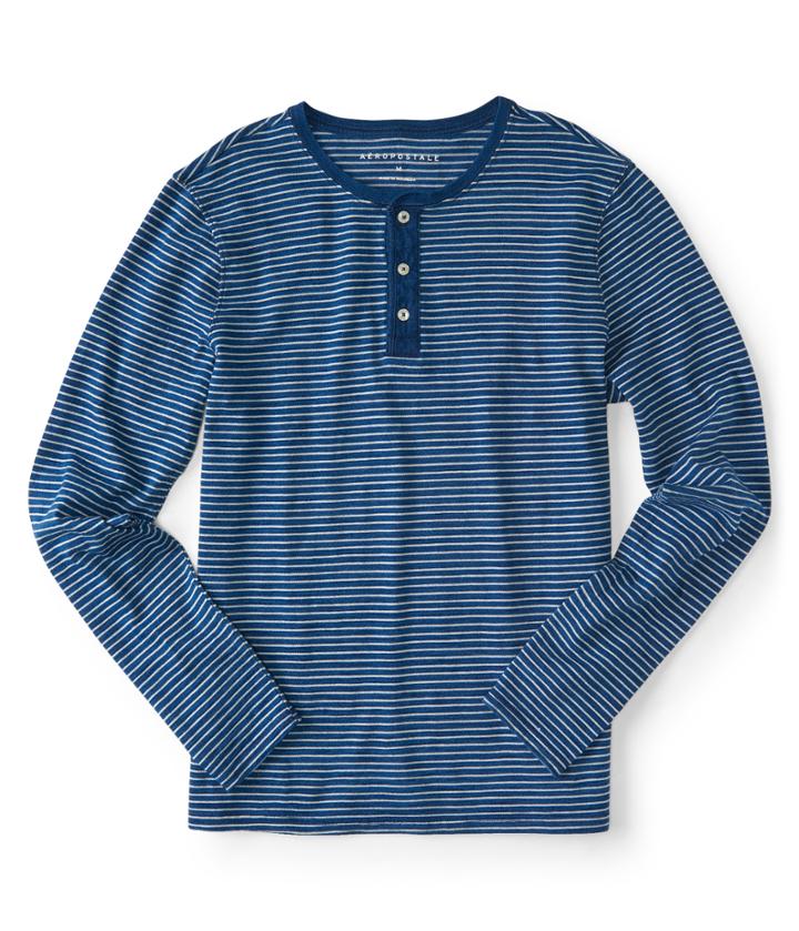 Aeropostale Aeropostale Long Sleeve Thin Stripe Henley - Royal Blue, Xsmall