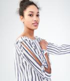 Aeropostale Aeropostale Long Sleeve Stripe Tied Off-the-shoulder Top - Floral White, Xsmall