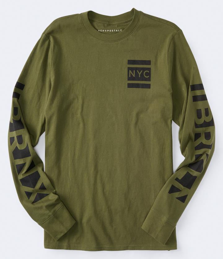 Aeropostale Aeropostale Long Sleeve Nyc 212 Graphic Tee - Olive, Small