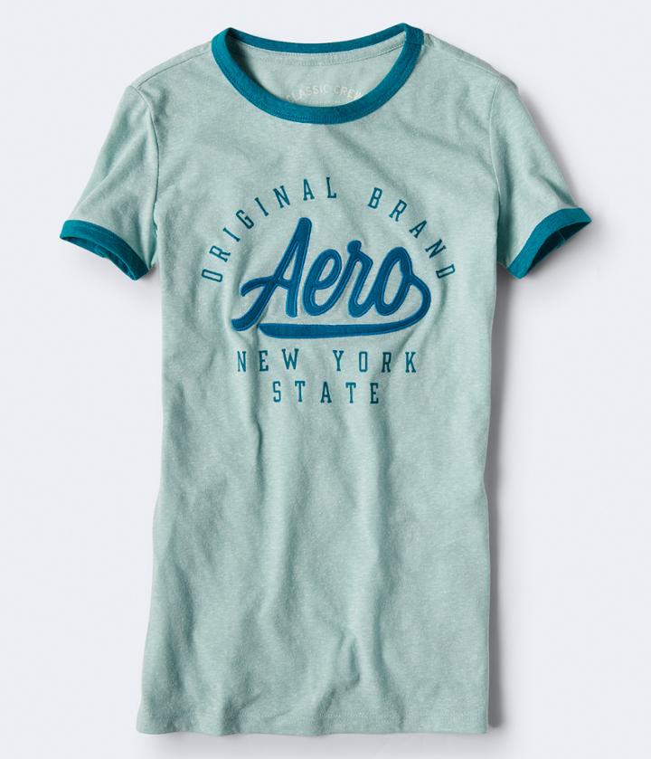 Aeropostale Aeropostale Aero Original Brand Ringer Graphic Tee - Light Blue, Small