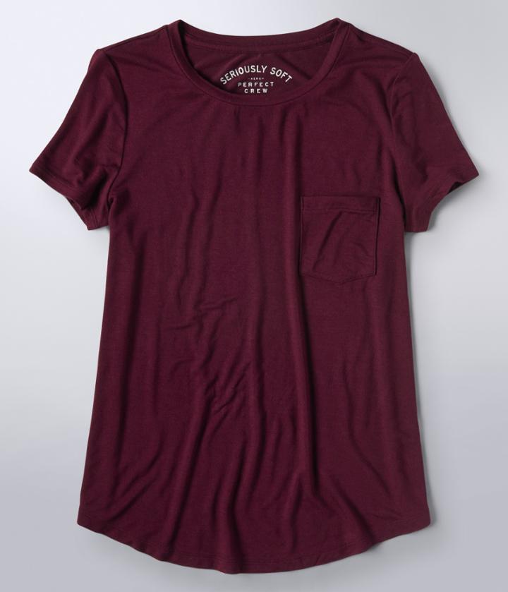 Aeropostale Aeropostale Seriously Soft Solid Pocket Crew Tee - Dark Purple, Xsmall