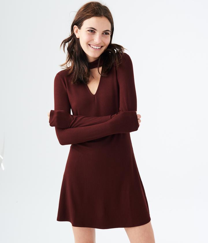 Aeropostale Aeropostale Solid Ribbed Choker Dress - Light Brown, Xsmall