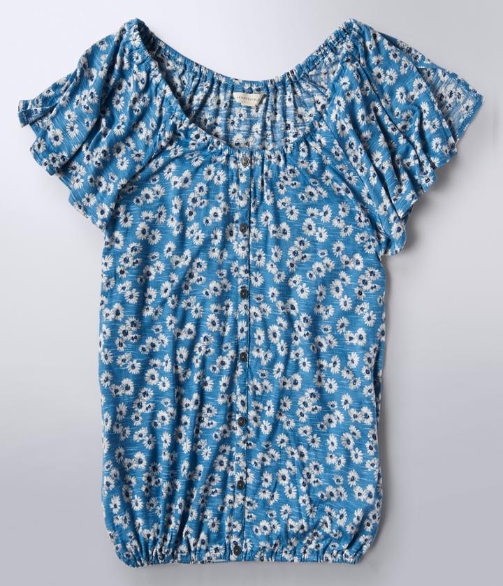 Aeropostale Aeropostale Floral Buttoned Peasant Top - Grey Blue, Xsmall