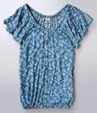 Aeropostale Aeropostale Floral Buttoned Peasant Top - Grey Blue, Xsmall