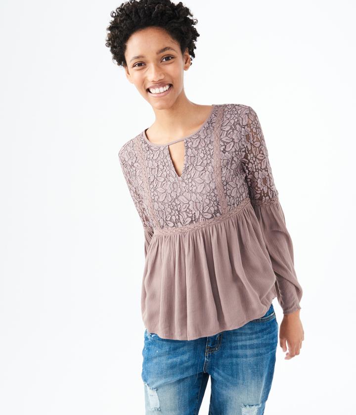Aeropostale Aeropostale Long Sleeve Lace Peasant Top - Pelt, Medium