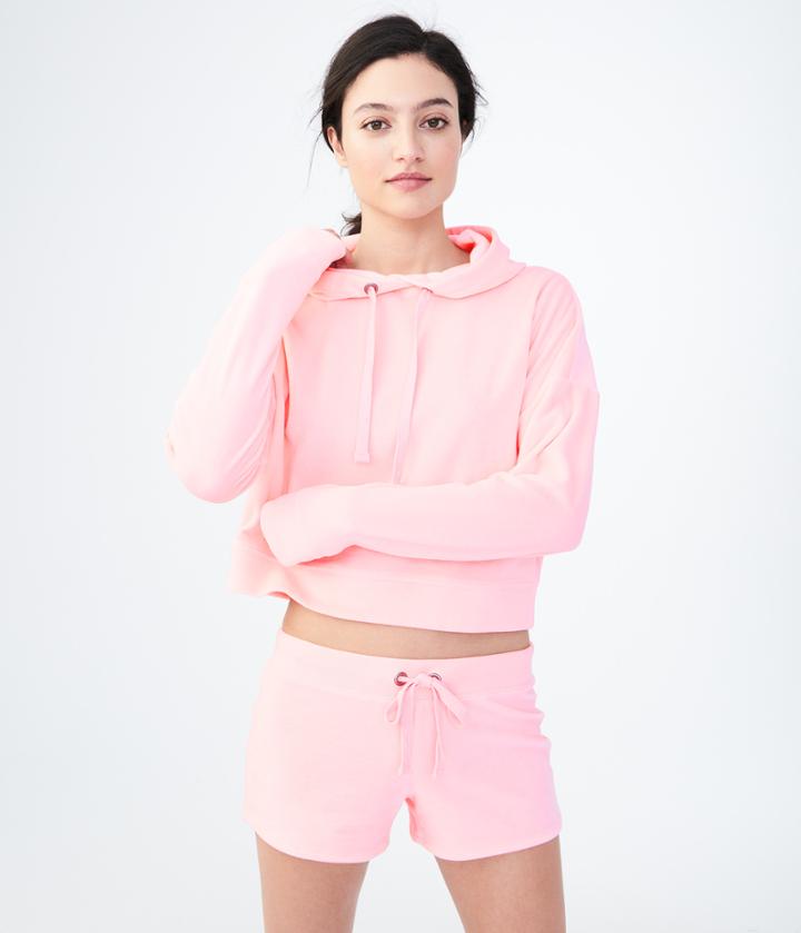 Aeropostale Aeropostale Heathered Velour Crop Pullover Hoodie - Pink, Xsmall