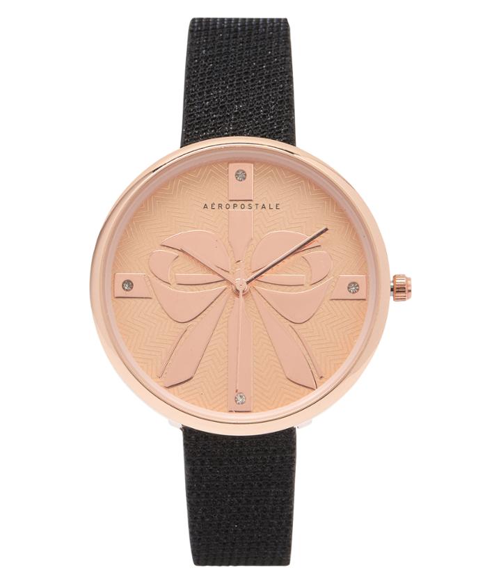 Aeropostale Aeropostale Faux Leather Brilliant Bow Analog Watch - Black