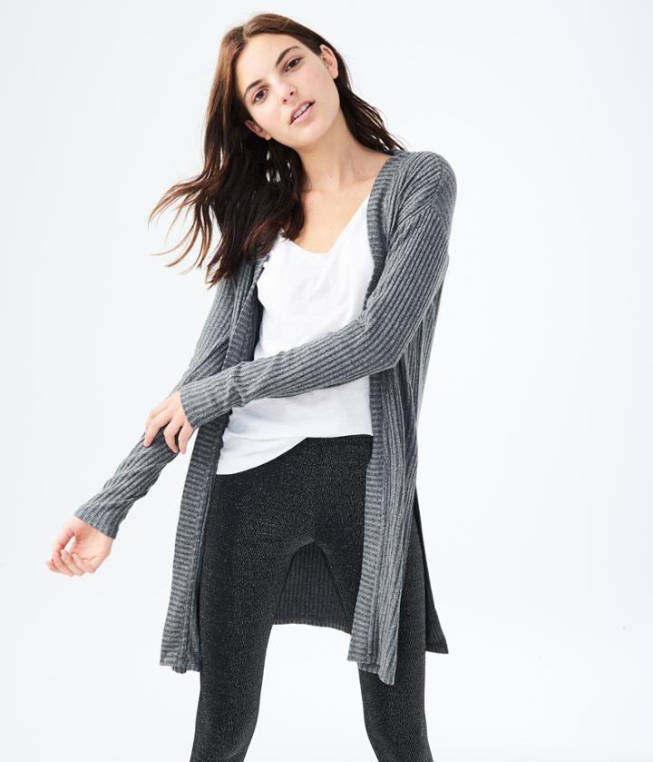 Aeropostale Aeropostale Seriously Soft Ribbed Cardigan - Medium Heather Grey, Xsmall