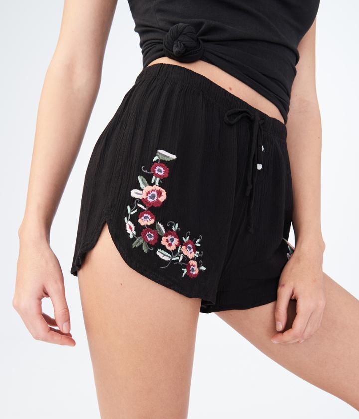 Aeropostale Aeropostale Lld Embroidered Flower Sleep Shorts - Black, Xxsmall