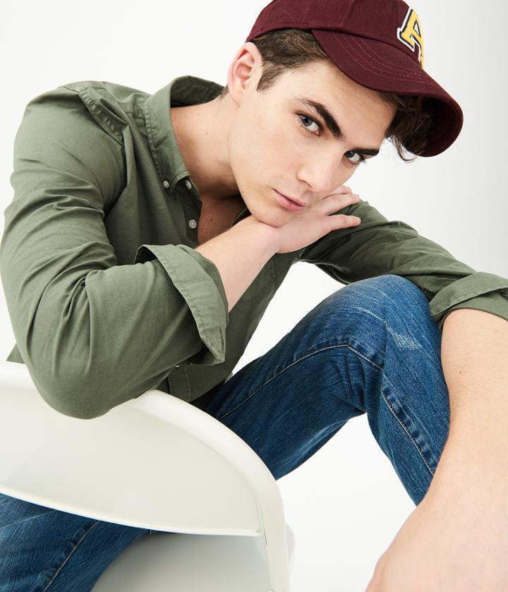 Aeropostale Aeropostale Long Sleeve Solid Stretch Woven Shirt - Olive, Xsmall