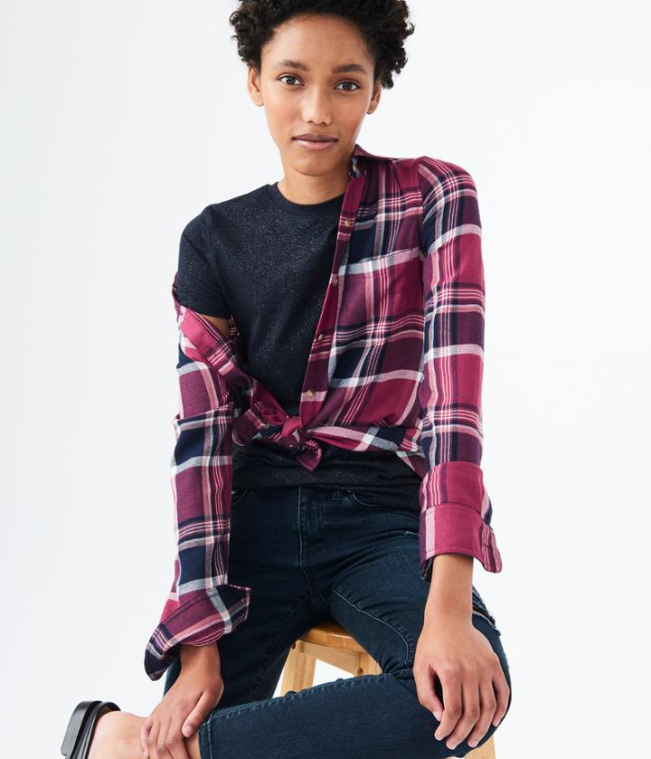 Aeropostale Aeropostale Long Sleeve Plaid Flannel Woven Shirt - Purple, Xsmall