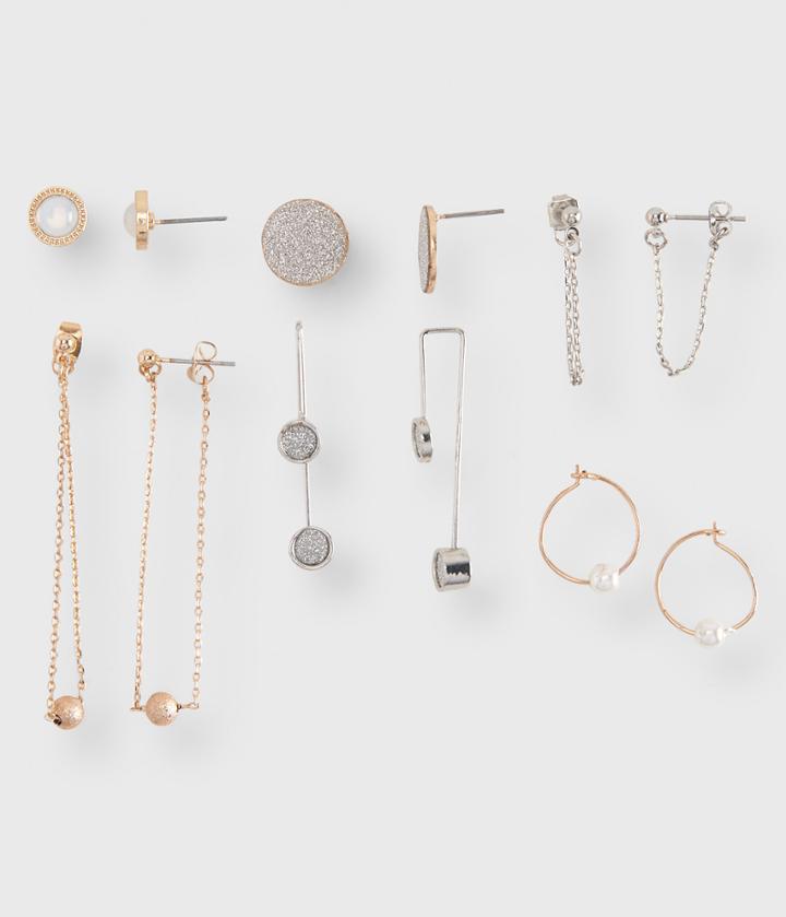Aeropostale Aeropostale Glitter Disc Stud, Hoop & Ear Jacket Earring 6-pack - Gold