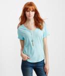 Aeropostale Solid V-neck Cuffed Tee