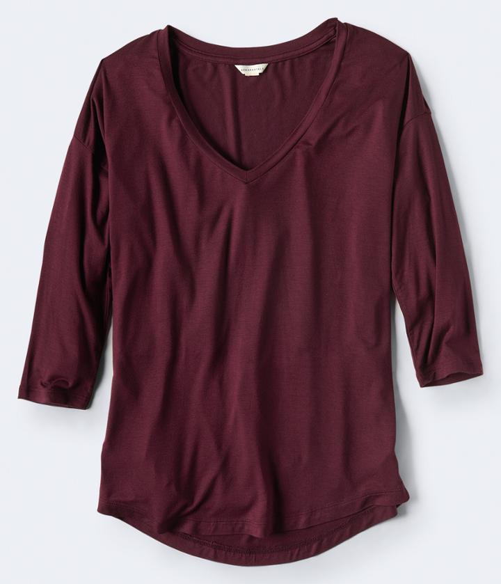 Aeropostale Aeropostale 3/4 Sleeve Solid V-neck Tunic Tee - Dark Red, Xsmall