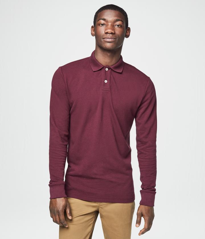 Aeropostale Aeropostale Long Sleeve Solid Uniform Pique Polo - Dark Cherry, Xsmall