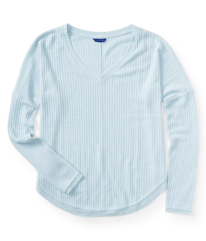 Aeropostale Aeropostale Long Sleeve Waffle V-neck Tee - Blue, Xsmall