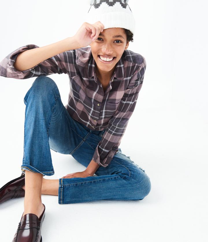 Aeropostale Aeropostale Long Sleeve Plaid Flannel Woven Shirt - Driftwood, Xsmall