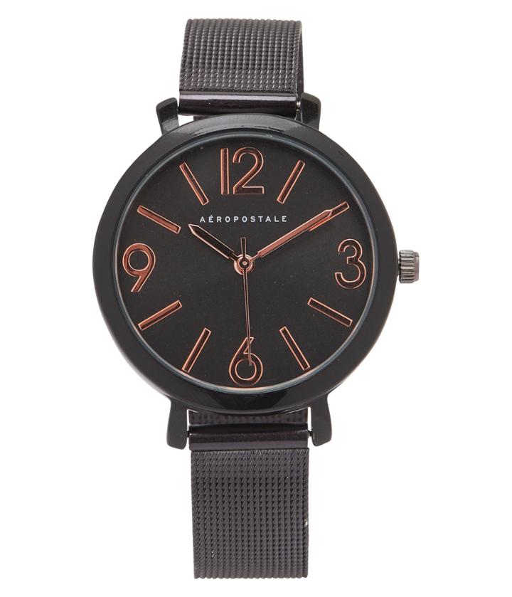 Aeropostale Aeropostale Metal Mesh Round Analog Watch - Black