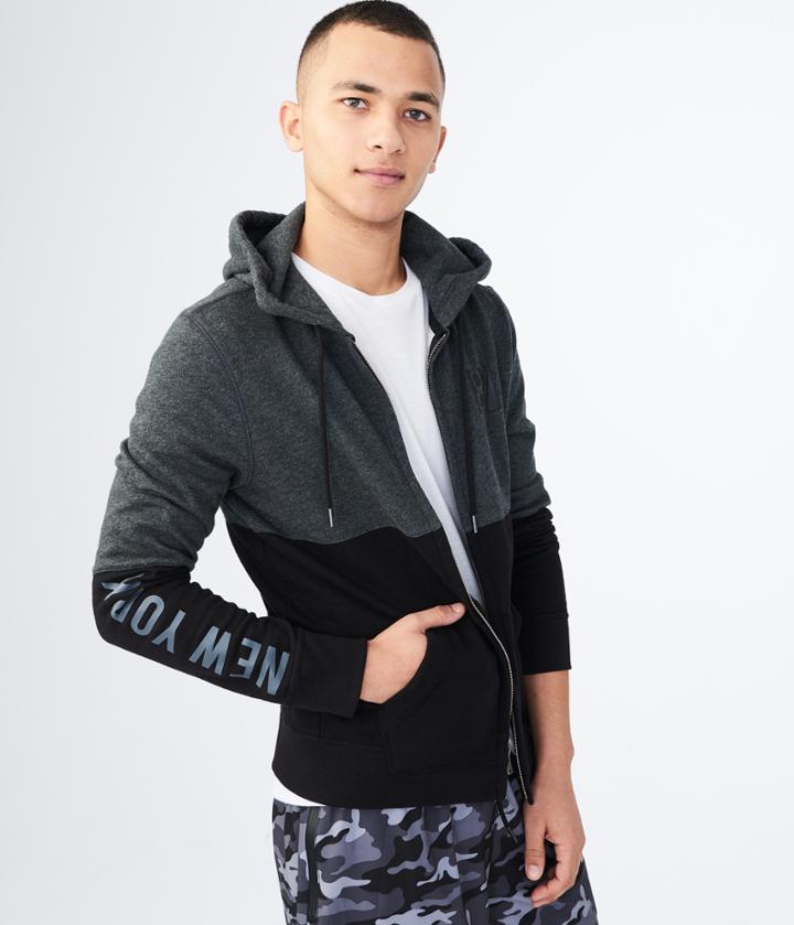 Aeropostale Aeropostale New York 87 Colorblock Full-zip Hoodie - Charcoal Heather, Xsmall