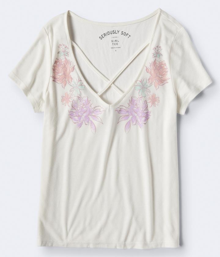 Aeropostale Aeropostale Seriously Soft Floral Crisscross Girl Tee - Floral White, Small
