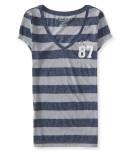 Aeropostale Striped 1987 V-neck Graphic T