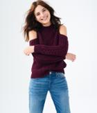 Aeropostale Aeropostale Cable Cold-shoulder Sweater - Bold Burgundy, Xsmall
