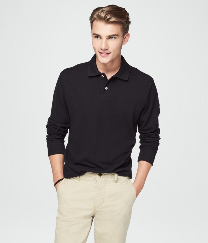 Aeropostale Aeropostale Long Sleeve Solid Uniform Pique Polo - Black, Xsmall
