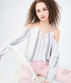 Aeropostale Aeropostale Long Sleeve Striped Cold-shoulder Top - Light Blue, Xsmall