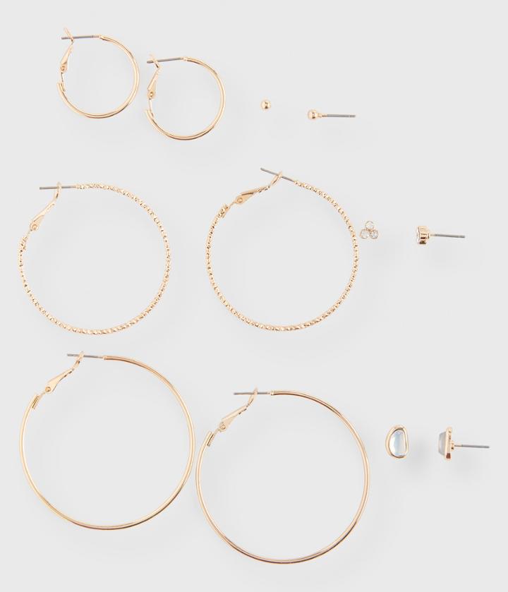 Aeropostale Aeropostale Hazy Stone Stud & Hoop Earring 6-pack - Gold