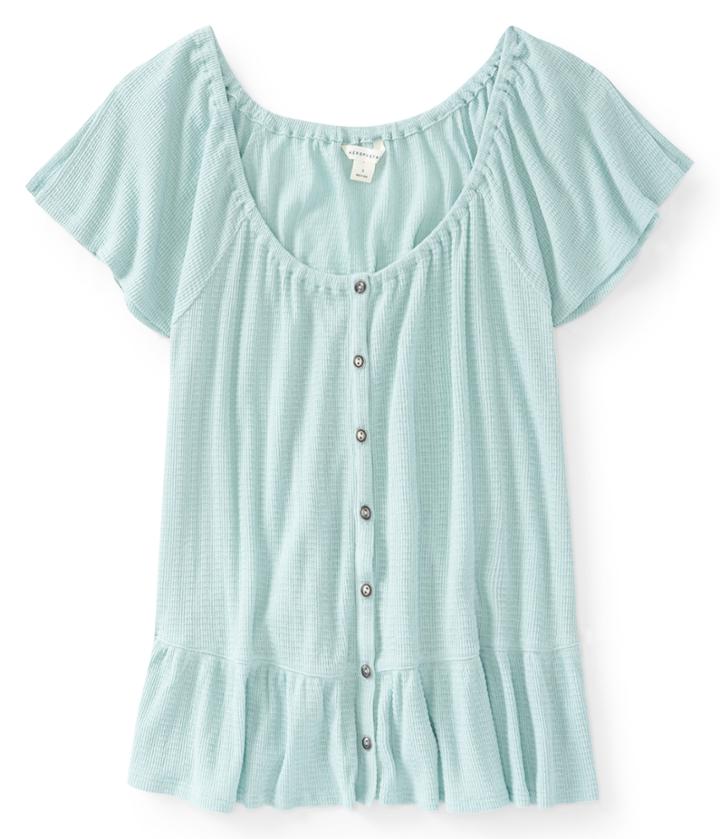 Aeropostale Aeropostale Textured Peasant Top - Light Blue, Xsmall
