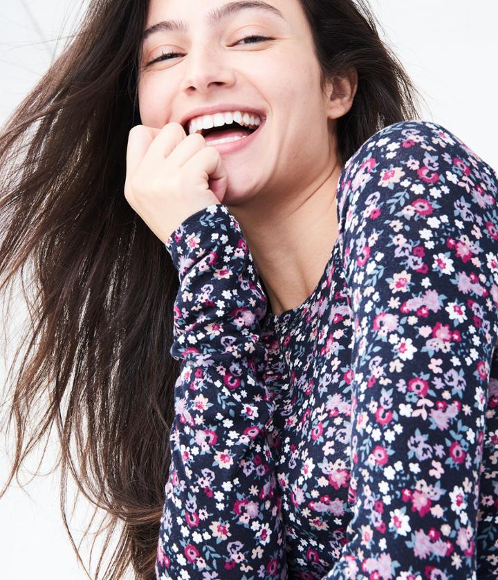 Aeropostale Aeropostale Long Sleeve Ditsy Floral Layering Tee - Classic Navy, Small