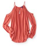 Aeropostale Aeropostale Long Sleeve Crinkled Cold-shoulder Top - Mayan Clay, Xsmall