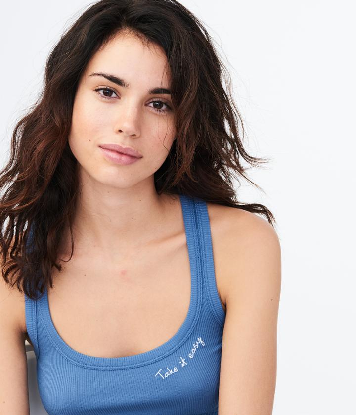 Aeropostale Aeropostale Lld Take It Easy Ribbed Racerback Tank - Blue, Xsmall