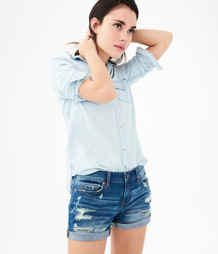 Aeropostale Aeropostale Medium Wash Destroyed Denim Midi Shorts - Medium Wash, 14