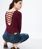 Aeropostale Aeropostale Long Sleeve Solid Lattice-back Top - Dark Red, Xsmall