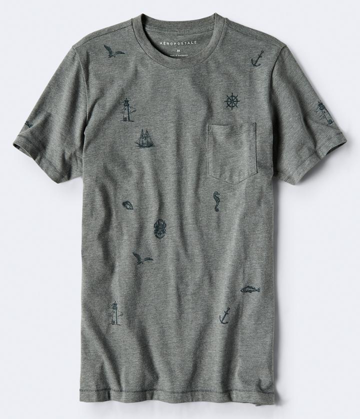 Aeropostale Aeropostale Seaside Pocket Graphic Tee - Medium Grey, Xsmall