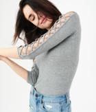 Aeropostale Aeropostale Lattice Sleeve Bodycon Top - Medium Grey, Xsmall