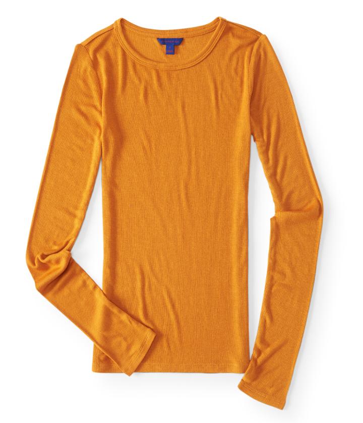 Aeropostale Aeropostale Long Sleeve Solid Ribbed Crew Tee - Sudan Brown, Xsmall