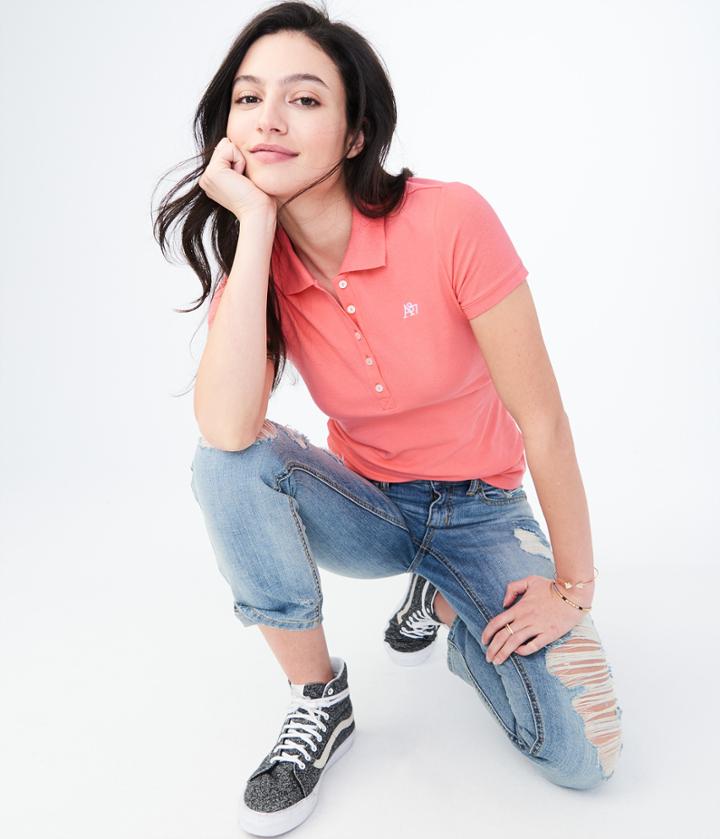 Aeropostale Aeropostale A87 Solid Pique Polo - Coral, Xsmall