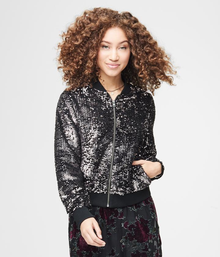 Aeropostale Aeropostale Sequined Bomber Jacket - Black, Xsmall