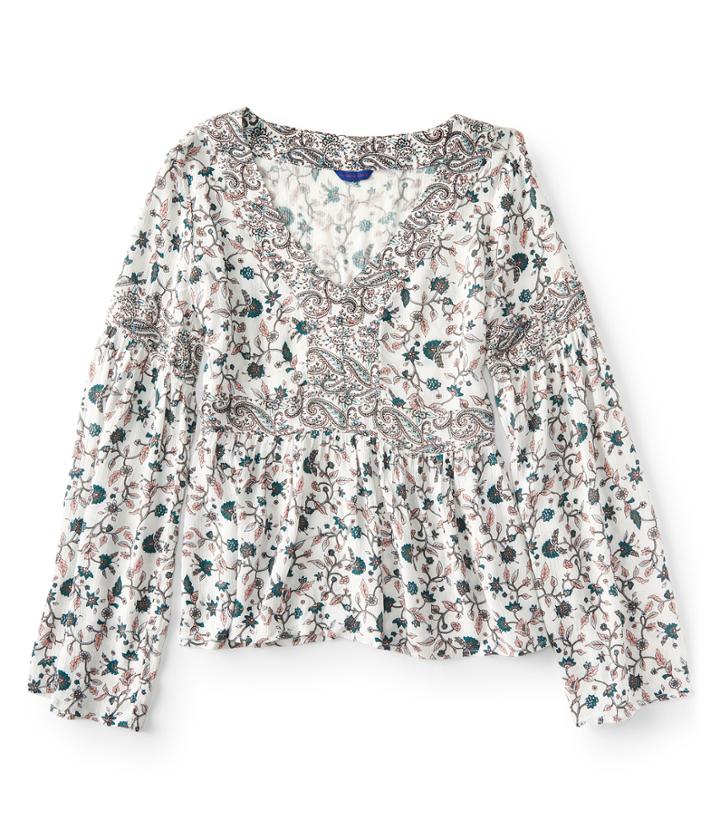 Aeropostale Aeropostale Long Sleeve Floral Peasant Top - White, Xsmall