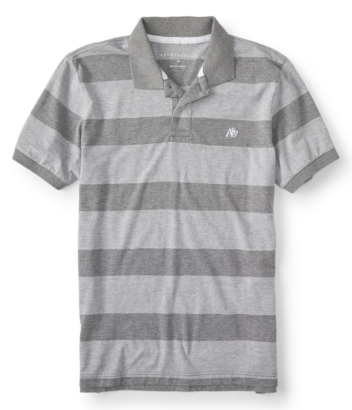 Aeropostale Aeropostale A87 Blocky Stripe Jersey Polo - Medium Grey, Xsmall