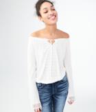 Aeropostale Aeropostale Long Sleeve Lacy Peasant Top - Floral White, Xsmall