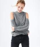 Aeropostale Aeropostale Cable Cold-shoulder Sweater - Medium Heather Grey, Medium
