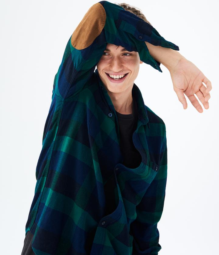 Aeropostale Aeropostale Long Sleeve Black Watch Plaid Flannel Woven Shirt - Classic Navy, Xsmall