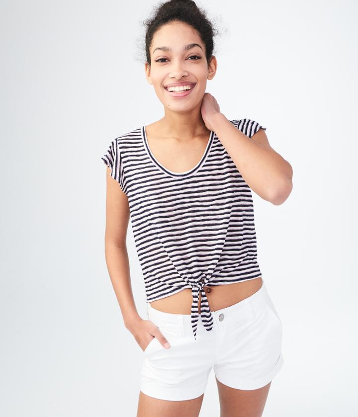 Aeropostale Aeropostale Striped Tie-front Tee - Navy, Xsmall