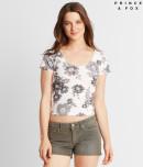 Aeropostale Prince & Fox Large Floral Bodycon Cropped Top