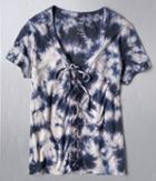 Aeropostale Aeropostale Seriously Soft Tie-dye Lace-up Girl Tee - Navy, Xsmall