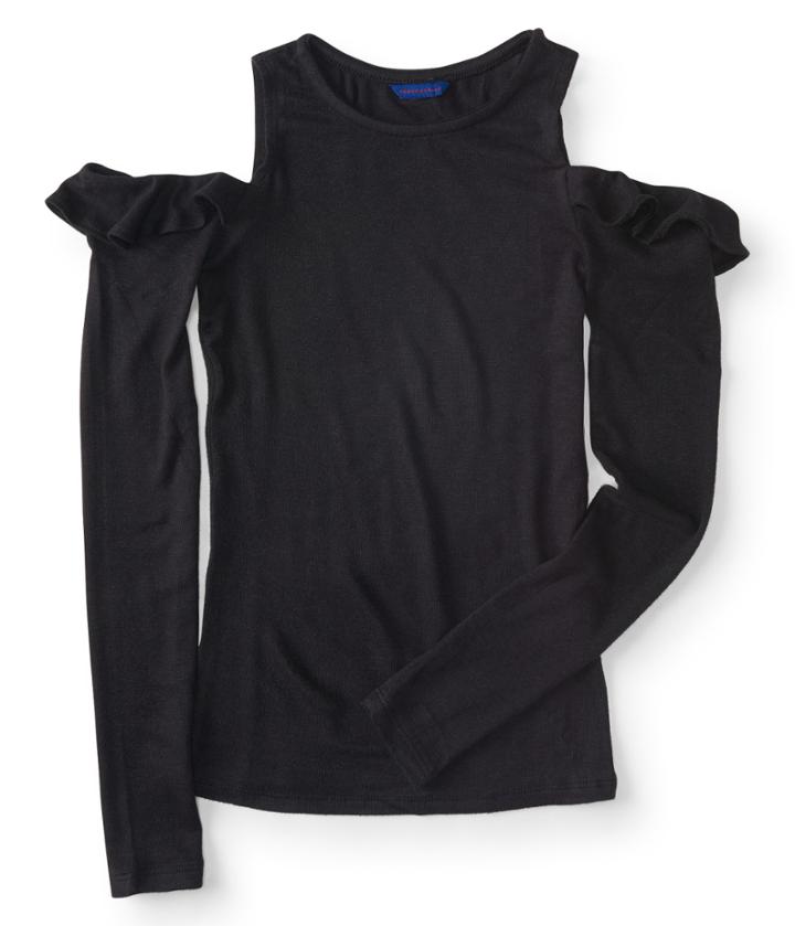 Aeropostale Aeropostale Long Sleeve Seriously Soft Cold-shoulder Ruffle Top - Black, Xsmall