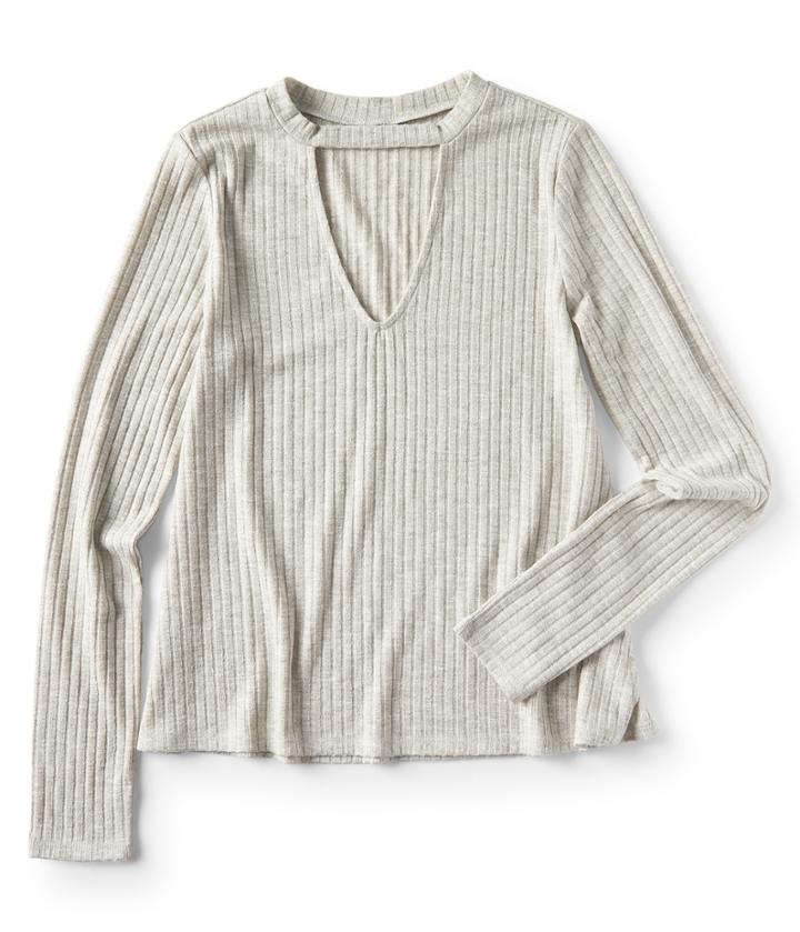 Aeropostale Aeropostale Long Sleeve Ribbed Choker Top - Light Heather Grey, Xsmall